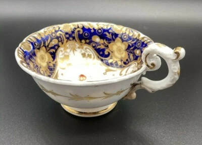 Antigua taza Demitasse Davenport Longport Staffordshire azul cobalto flores años 1830 Foto 1 de 4