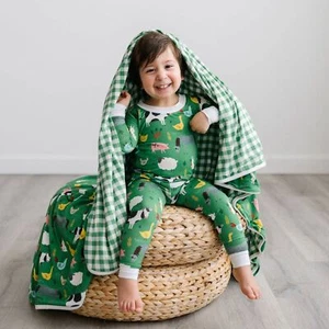 Little Sleepies - Green Farm Animals Two-Piece Bamboo Viscose Pajama Set 9/10 - Picture 1 of 1