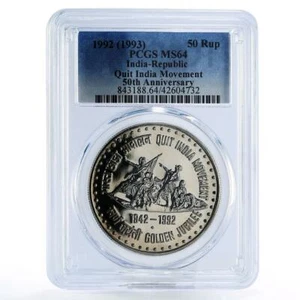 India 50 rupees 50th Anniversary of Quit Movement MS64 PCGS CuNi coin 1992 - Picture 1 of 2