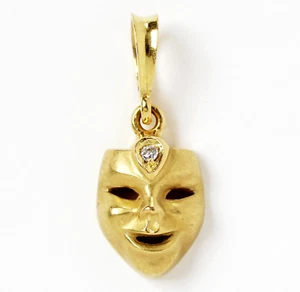 Kleiner Anhänger 18 Karat 750 Gold Gelbgold Brillant 1,4 g Theater Maske Komödie - Picture 1 of 2