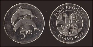 ISLANDA 5 KRONUR 1999 DELFINI Q.FDC/aUNC QUASI FIOR DI CONIO - Picture 1 of 1