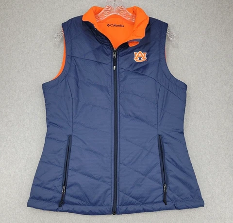 Auburn Tigers Columbia Reversable Puffer Vest Adult Medium Blue Orange Logo Cover