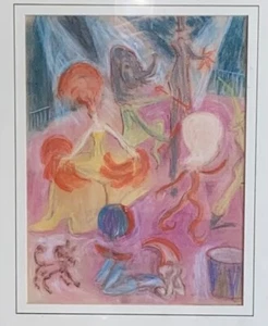 LEONTINE CAMPRUBI  LISTED ARTIST VINTAGE CIRCUS PASTEL PAINTING - Picture 1 of 6