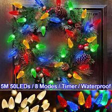 Battery 5M 50 LEDs C6 Mini Bulb String Light Waterproof Garden Christmas Decor