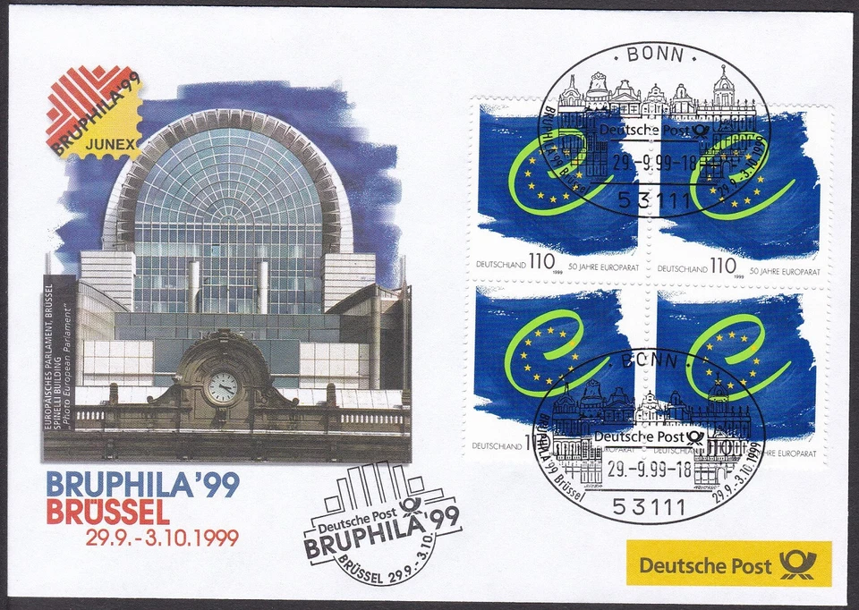 PEX0093 Intl. Stamp Exhibit. Germany Cover BRUPHILA 1999, Brussels, Architecture - Image 1 of 1