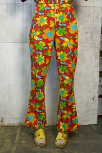 Flower Power Hippie Pants Bell-bottoms Flowers 70s TRUE VINTAGE Colors - Picture 1 of 9