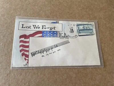 US 1937 Naval Cover +USS Decatur +Seath Hand-Drawn Natl Anthem &Natl Flag Cachet - Image 1 of 2