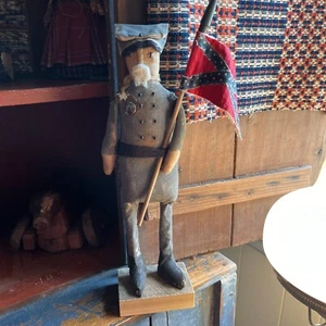 Primitive Handmade Americana Confederate Soldier  15”Tall Dark Gray - Picture 1 of 7