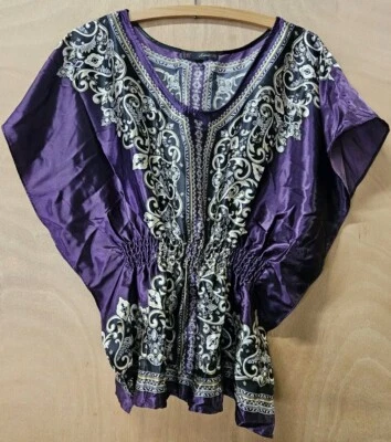 Heart Soul 衬衫,美丽紫色、金色和黑色佩斯利,尺寸 M — 第 1/4 张图片