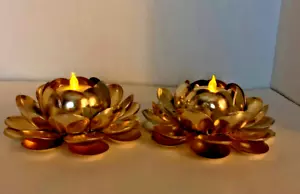 Vintage Brass Lotus 2 Candle Holder - Picture 1 of 7