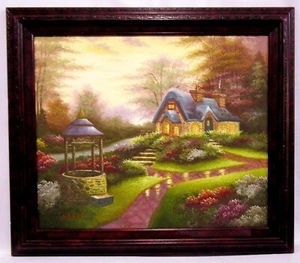 Thomas Kinkade MAKE A WISH COTTAGE Inspired Original Oil Painting by S. Hofner - Picture 1 of 9