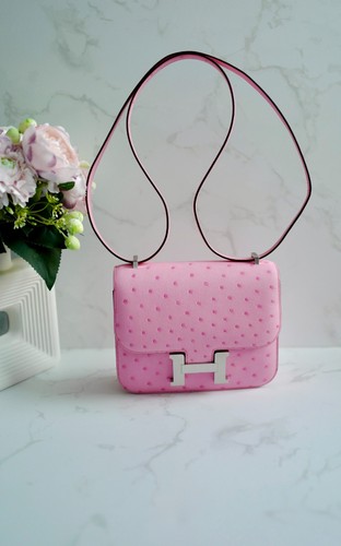 HERMÈS NUOVO Hermes Constance III Mini Specchio Struzzo Rosa Bubblegum Con Ricevuta Completa
