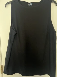 NEW! Croft&Barrow Sleeveless Tank Bateau Neckline 100% Cotton - Black Size 1X - Picture 1 of 5