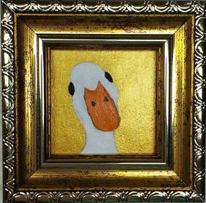 Pintura Ganso Blanco Original Pato Pintura Mini Gansos Pintados a Mano ENMARCADO - Imagen 1 de 12