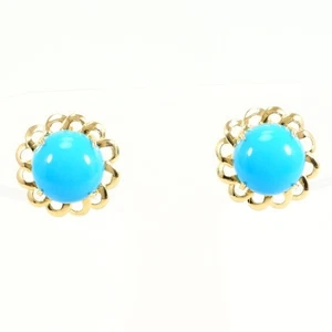 Jewelry 18K Yellow gold Pierced earring Turquoise About1.7g Free shipping Used - Picture 1 of 4