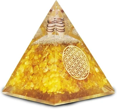 India Citrine Orgonite Pyramid EMF Orgone Healing Crystal Meditation Positivity - Image 1 of 4