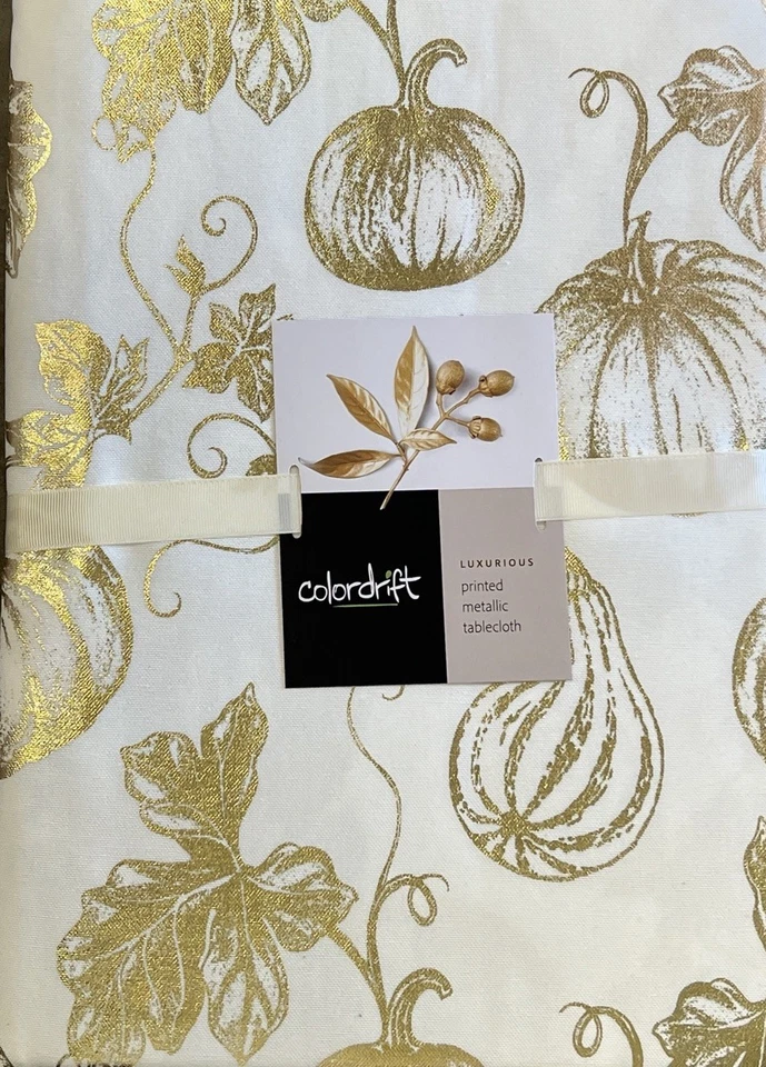 Colordrift Metallic Gold Pumpkin Vines Thanksgiving Tablecloth 60” X 84” - Image 1 of 1