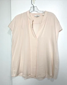 Vince Seiden Bluse Top Gr. L Damen Rosa Satin Schlitz Ausschnitt Ärmellos Knöpfe - Bild 1 von 12