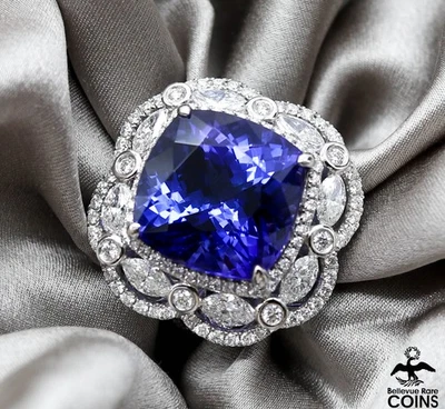 High-End 18.10 CTTW Tanzanite & 2.50 CTTW Diamond Ring in 18k Solid White Gold - Image 1 of 4