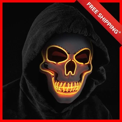 Glow in the Dark Halloween Mask with Remote - Safe LED Skull Design for Kids - Image 1 of 4