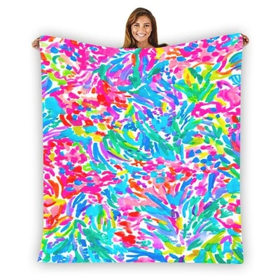 Lilly Pulitzer Colorful Coral Warm Single-Side Printing Flannel Fleece Blanket - Image 1 of 3