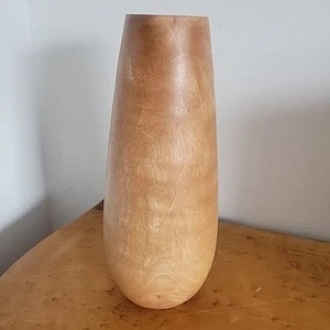 Vtg MCM Turned Light Wood Vase 12" Tall Modern Decor Beautiful Grain - Picture 1 of 6