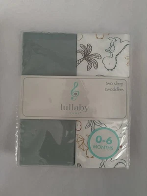 Lullaby Lane Two Sleep Swaddlers verde dinossauro 0-6 meses meninos novo no pacote - Imagem 1 de 3