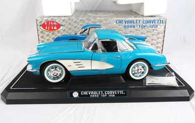 Chevrolet Corvette 1958 azul sólido techo rígido diecast escala 1:12 14 7/8" con caja nuevo Foto 1 de 4