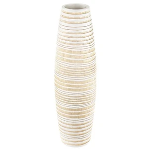 Modern Stripes Rounded White and Brown Mango Tree Wood Flower Vase - Picture 1 of 5