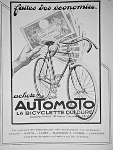 PUBLICITÉ DE PRESSE 1927 AUTOMOTO LA BICYCLETTE QUI DURE - ADVERTISING - Picture 1 of 1