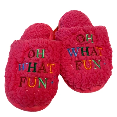 Girls Plush Christmas Holiday Slippers Size 11-12  Pink Sherpa Shoe Oh What Fun - Image 1 of 3