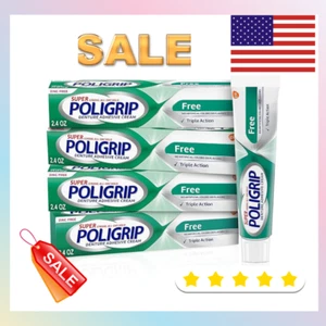 Super Poligrip Zinc Free Denture and Partials Adhesive Cream, 2.4 ounce, 4 Pack - Picture 1 of 9