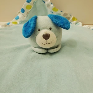 Carter's Lovey Blue Puppy Dog Plush White Satin Back 15" Dots Embroidered "Jace" - Picture 1 of 13