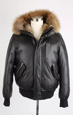 $1,990 Mackage Glen Leather Down Jacket w/ Fur Trim Hood SZ 44 Black NEW - Image 1 of 4