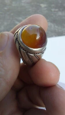 Anillo Sulimani Yemení Marrón Aqeeq Hígado Ágata Plata Sufí Chiíta Hombres خاتم عقيق Foto 1 de 4