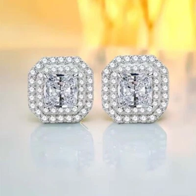 2.50 Ctw Lab Created Diamond 14K White Gold Plated Double Halo Stud Earrings - Image 1 of 4