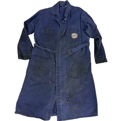 Retro Gulf OIL 40s VTG Loev Bros Shop Coat Sz 44 Uniform Blue Mechanics - Image 1 of 4