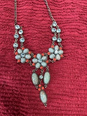 Collar Disfraz Vintage PoFJ 16 pulgadas Piedras Azul Vidrio Turquesa Coral Piedras Foto 1 de 4