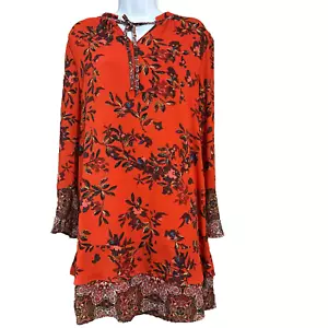 Abito Boho Fico e Fiore Anthropologie Floreale Tg L Foderato Arancione Estivo - Foto 1 di 10