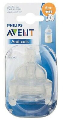 1x Philips Avent Fast Flow Teat 6+ Months Anti Colic Pack Of 2 Teats • 12$