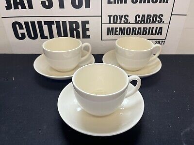 Wedgwood Queensware QUEENS PLAIN- 3 Cups & Saucers - cream traditional>
