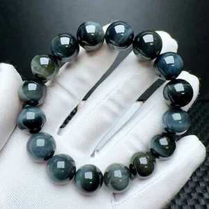 14mm Natural Blue Tiger's Eye Crystal Gemstone Round Beads Bracelet AAA - Picture 1 of 6