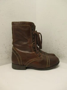 STEVE MADDEN Troopa Brown Leather Zip Combat Fashion High Ankle Boots Size 5.5 - Picture 1 of 11