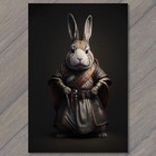 4x6''  Bunny Rabbit in Armor - A Brave Pose for a Memorable Portrait