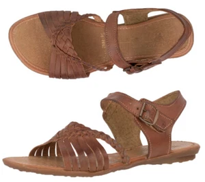 Sandalias de coñac huarache mexicano auténticas de cuero tejidas punta abierta #103 - Imagen 1 de 4