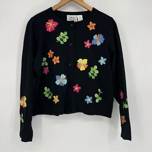 Emma Tricot Cardigan Ricamato Fiori Tropicali Nero Donna Taglia Media - Foto 1 di 8