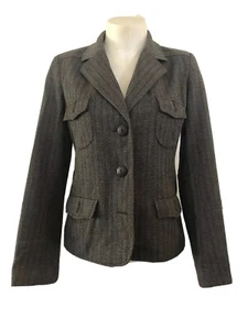 NafNaf Coat Jacket Blazer Size 38 Black Twill Pockets Lined Collar Military - Picture 1 of 12