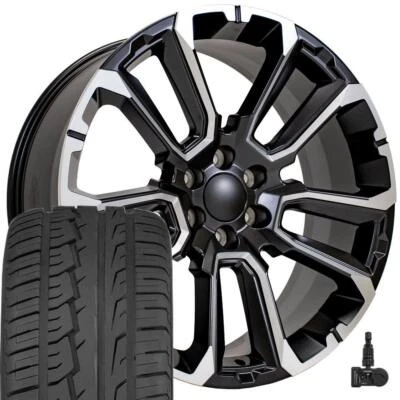 24" Satin Black Mill 95475 Wheel 305/35 Tires, TPMS Fit Escalade Sierra Yukon - Image 1 of 4