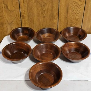 Vintage VERMILLION Real Walnut Salad 6" Bowls Dark Brown Set of 7 MCM - Picture 1 of 9