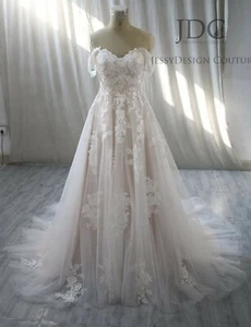 Tulle Ivory Champagne Floral Lace Wedding Dress Bridal Gown Custom made 4-28W - Picture 1 of 6